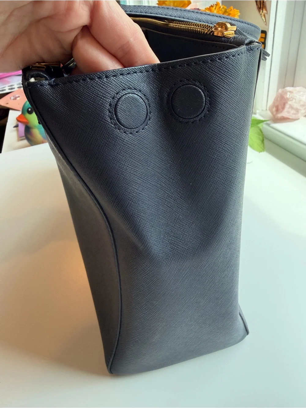 Tory Burch Emerson Double Zip Tote in Navy Saffiano Leather
